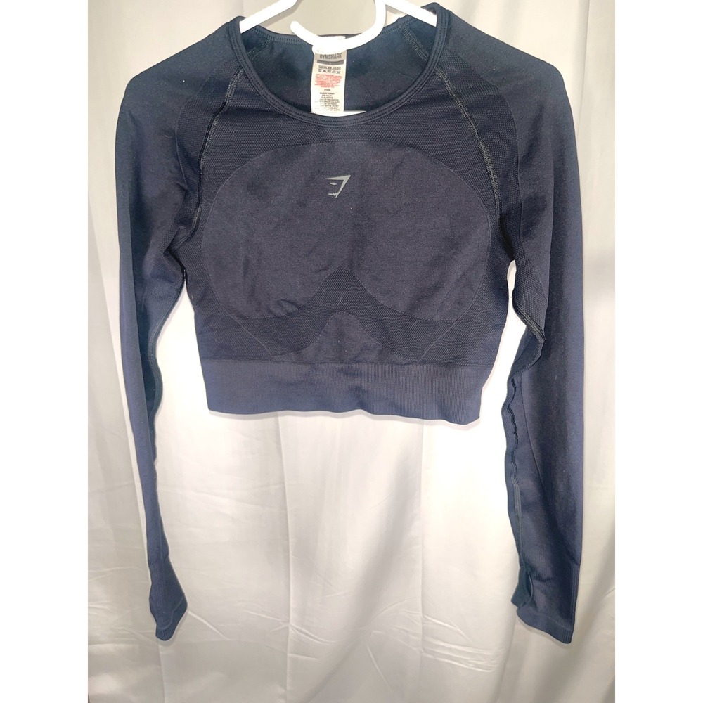 Gymshark Vital Seamless Long Sleeve Crop Top Black Marl Activewear Large